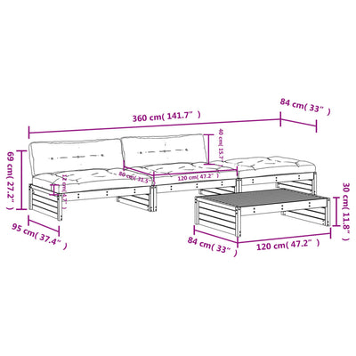 4 Piece Garden Lounge Set with Cushions Solid Wood