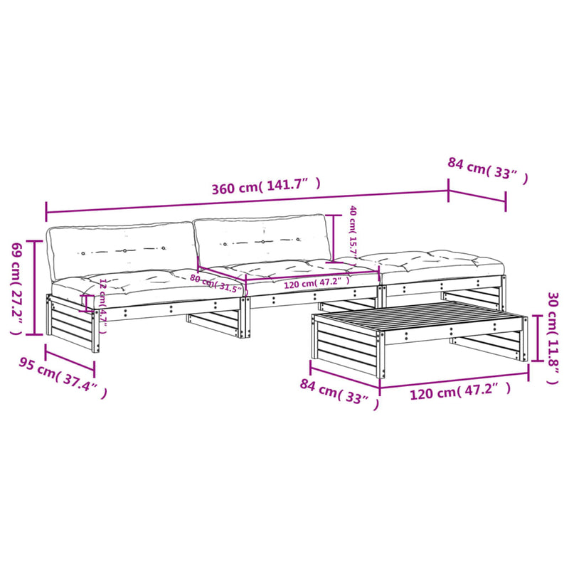 4 Piece Garden Lounge Set with Cushions Solid Wood