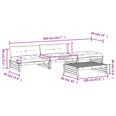 4 Piece Garden Lounge Set with Cushions White Solid Wood