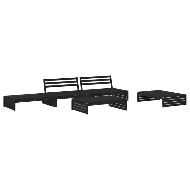 5 Piece Garden Lounge Set with Cushions Black Solid Wood