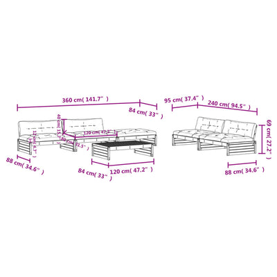 6 Piece Garden Lounge Set with Cushions White Solid Wood