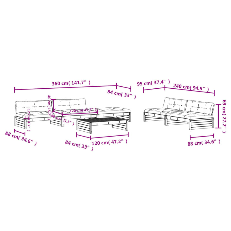 6 Piece Garden Lounge Set with Cushions White Solid Wood