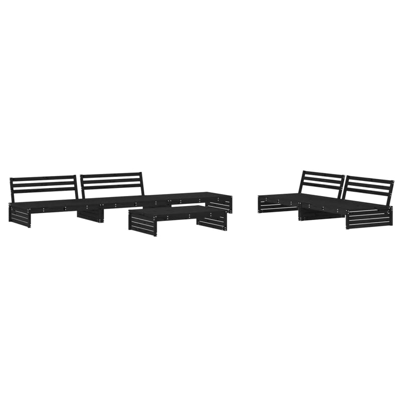 6 Piece Garden Lounge Set with Cushions Black Solid Wood