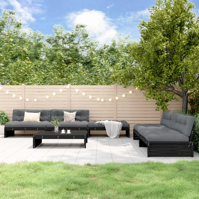 6 Piece Garden Lounge Set with Cushions Black Solid Wood