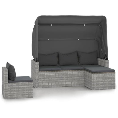 4 Piece Garden Sofa Set with Cushions Grey Poly Rattan