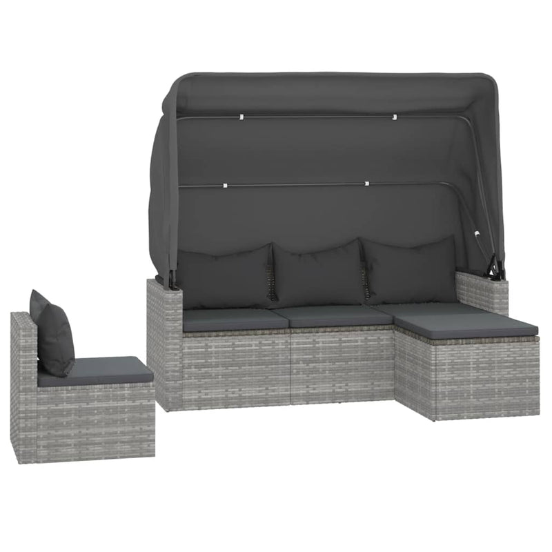 4 Piece Garden Sofa Set with Cushions Grey Poly Rattan