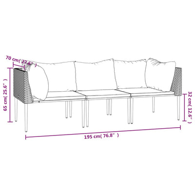 3 Piece Garden Lounge Set with Cushions Grey Poly Rattan