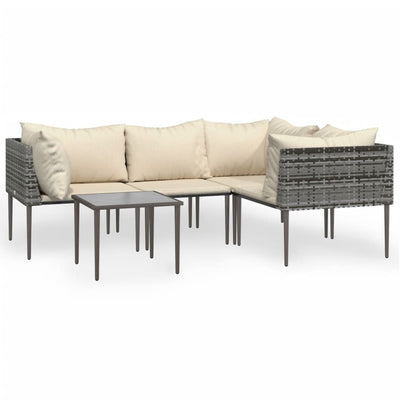 5 Piece Garden Lounge Set with Cushions Grey Poly Rattan