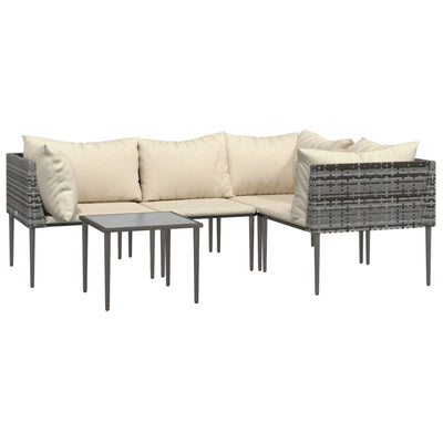 5 Piece Garden Lounge Set with Cushions Grey Poly Rattan