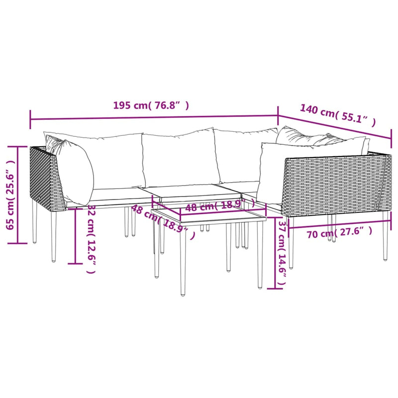 5 Piece Garden Lounge Set with Cushions Grey Poly Rattan