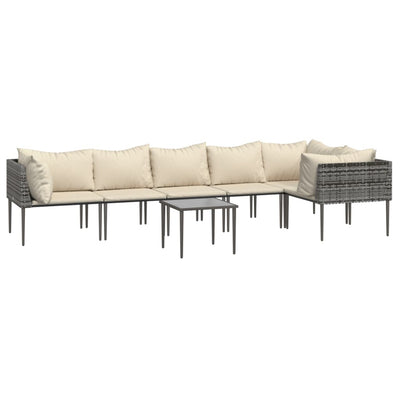 7 Piece Garden Lounge Set with Cushions Grey Poly Rattan