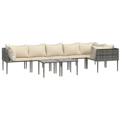 8 Piece Garden Lounge Set with Cushions Grey Poly Rattan