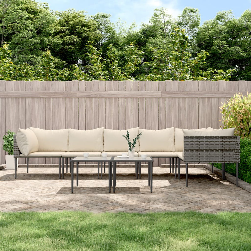 8 Piece Garden Lounge Set with Cushions Grey Poly Rattan