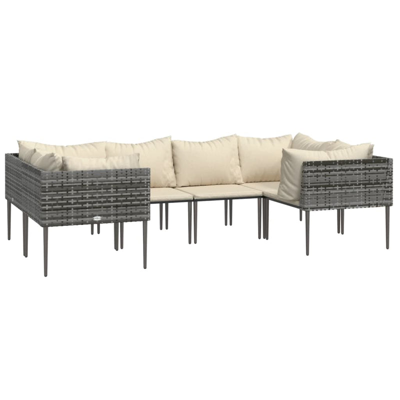 6 Piece Garden Lounge Set with Cushions Grey Poly Rattan