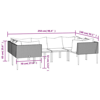 6 Piece Garden Lounge Set with Cushions Grey Poly Rattan