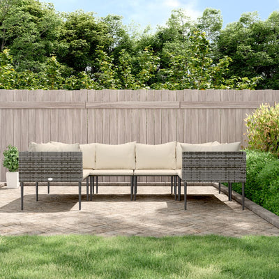 6 Piece Garden Lounge Set with Cushions Grey Poly Rattan