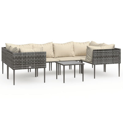 7 Piece Garden Lounge Set with Cushions Grey Poly Rattan