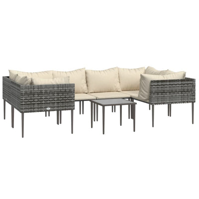 7 Piece Garden Lounge Set with Cushions Grey Poly Rattan