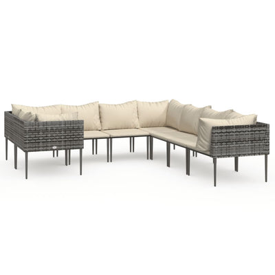 8 Piece Garden Lounge Set with Cushions Grey Poly Rattan