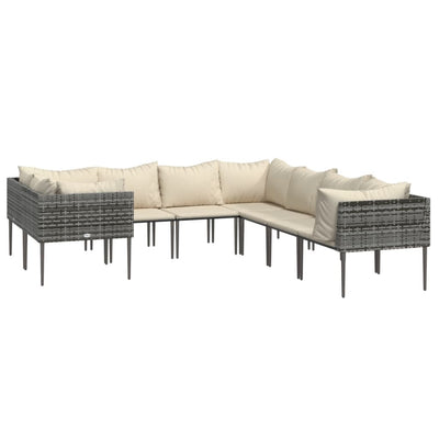 8 Piece Garden Lounge Set with Cushions Grey Poly Rattan