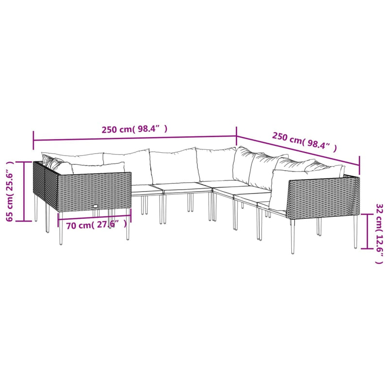 8 Piece Garden Lounge Set with Cushions Grey Poly Rattan