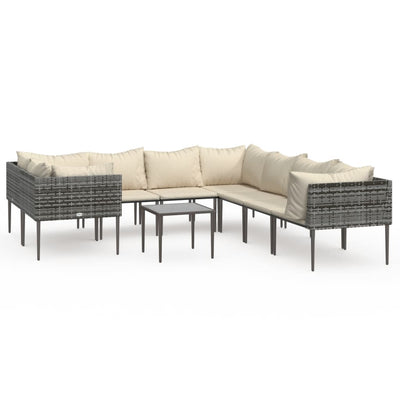 9 Piece Garden Lounge Set with Cushions Grey Poly Rattan