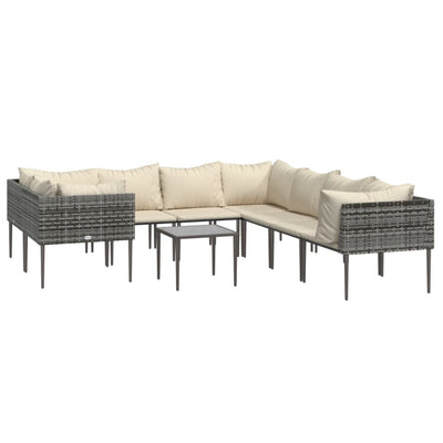 9 Piece Garden Lounge Set with Cushions Grey Poly Rattan