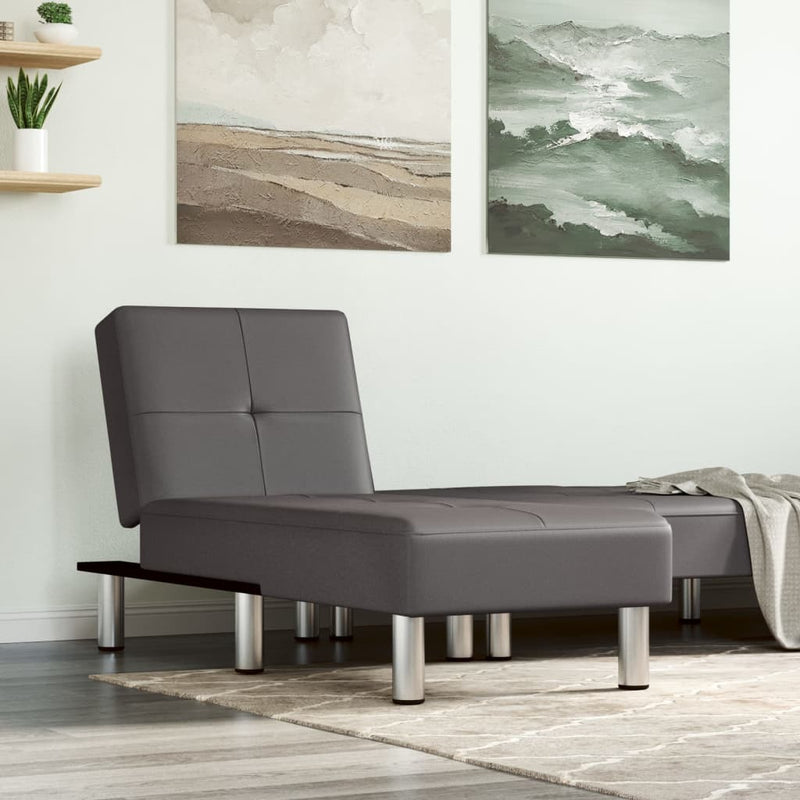 Chaise Longue Grey Faux Leather