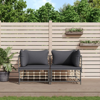 Sectional Corner Sofas with Cushions 2 pcs Poly Rattan