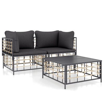 3 Piece Garden Lounge Set with Cushions Anthracite Poly Rattan