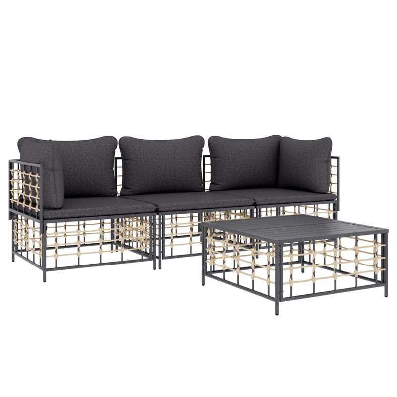 4 Piece Garden Lounge Set with Cushions Anthracite Poly Rattan