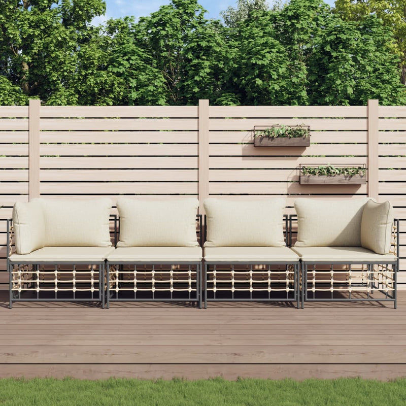 4 Piece Garden Lounge Set with Cushions Anthracite Poly Rattan