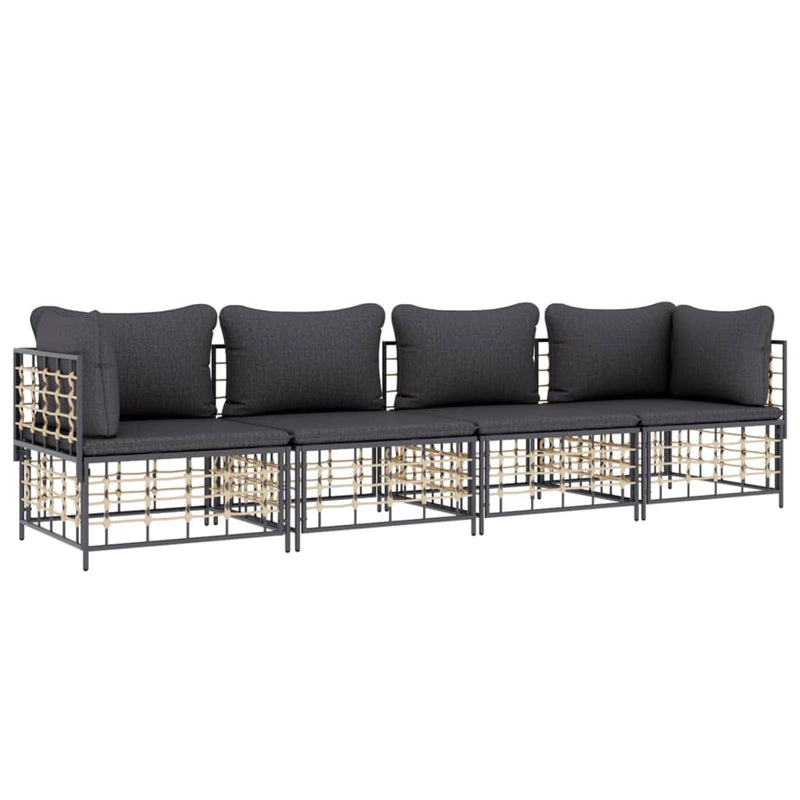 4 Piece Garden Lounge Set with Cushions Anthracite Poly Rattan