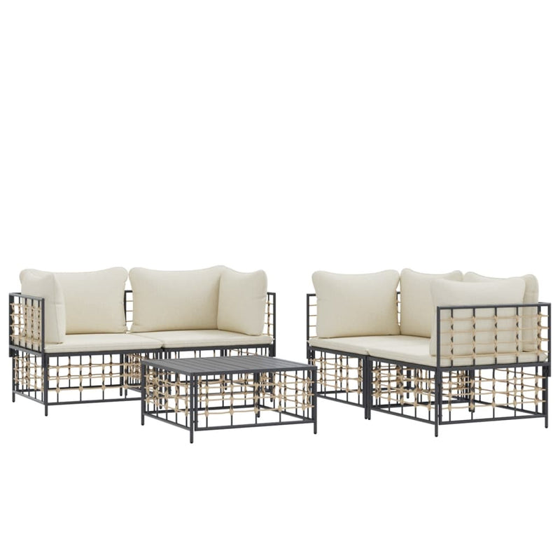 5 Piece Garden Lounge Set with Cushions Anthracite Poly Rattan