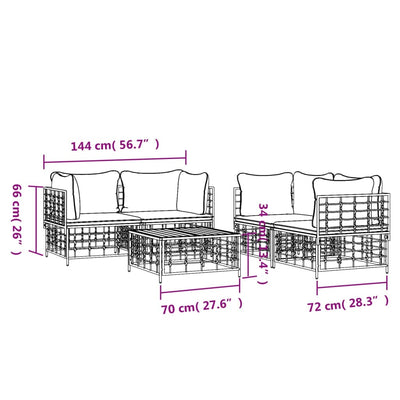 5 Piece Garden Lounge Set with Cushions Anthracite Poly Rattan