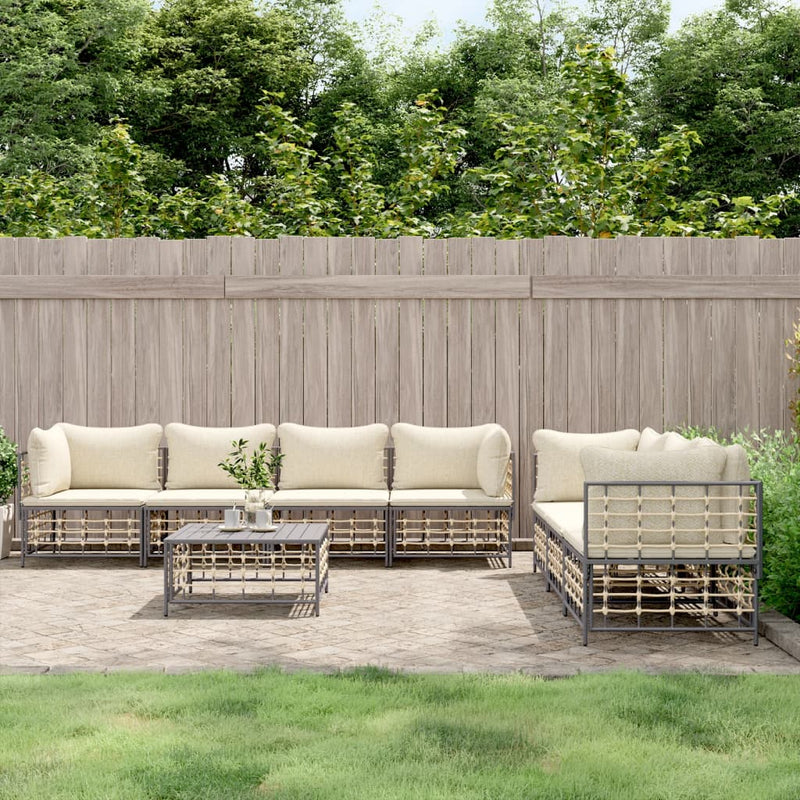 8 Piece Garden Lounge Set with Cushions Anthracite Poly Rattan