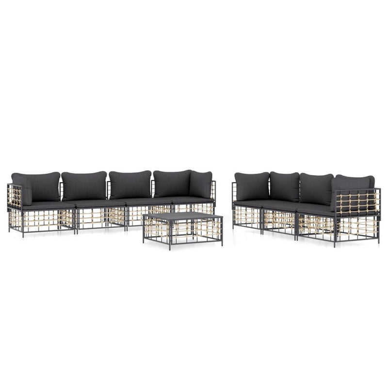 8 Piece Garden Lounge Set with Cushions Anthracite Poly Rattan