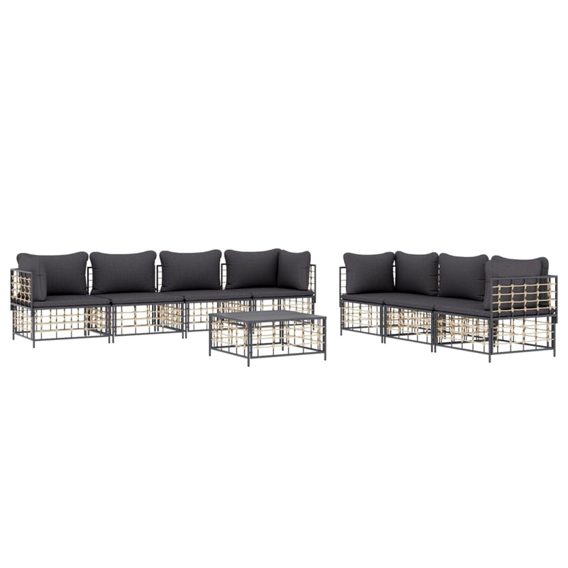 8 Piece Garden Lounge Set with Cushions Anthracite Poly Rattan