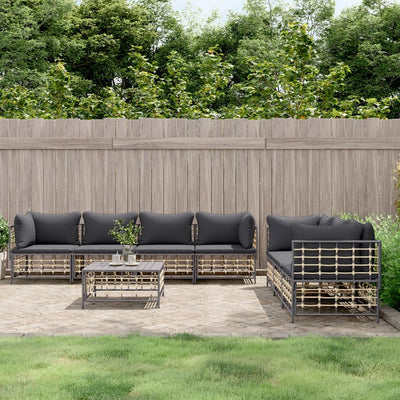 8 Piece Garden Lounge Set with Cushions Anthracite Poly Rattan