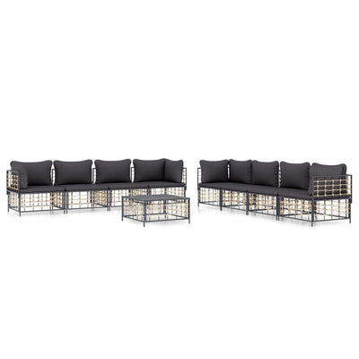 9 Piece Garden Lounge Set with Cushions Anthracite Poly Rattan