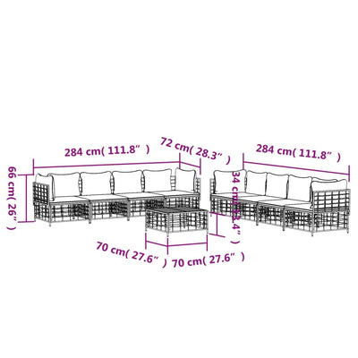 9 Piece Garden Lounge Set with Cushions Anthracite Poly Rattan