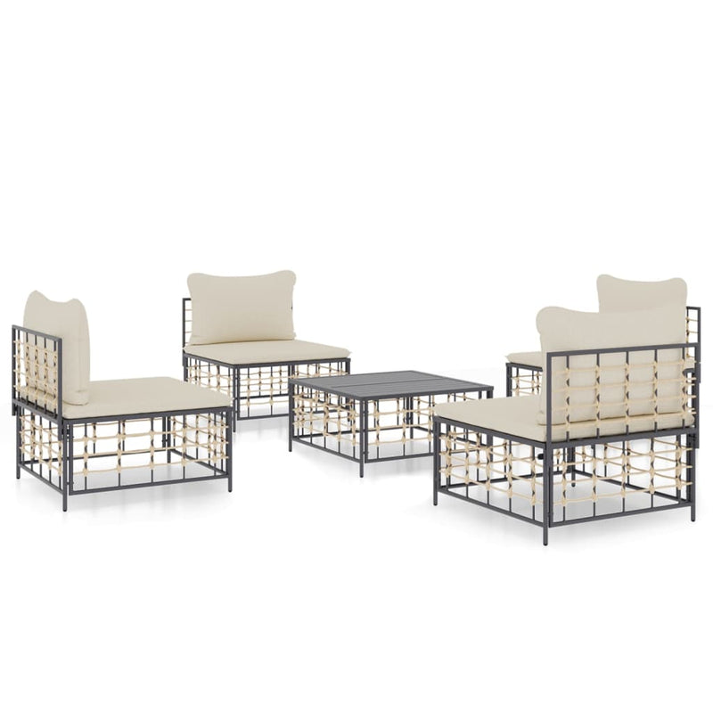 5 Piece Garden Lounge Set with Cushions Anthracite Poly Rattan