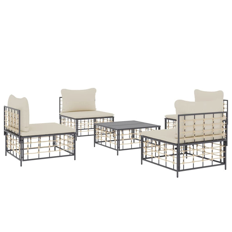 5 Piece Garden Lounge Set with Cushions Anthracite Poly Rattan