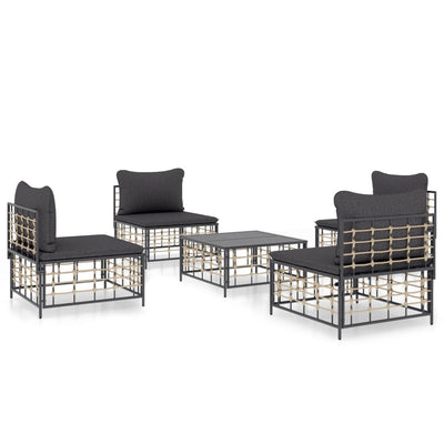 5 Piece Garden Lounge Set with Cushions Anthracite Poly Rattan