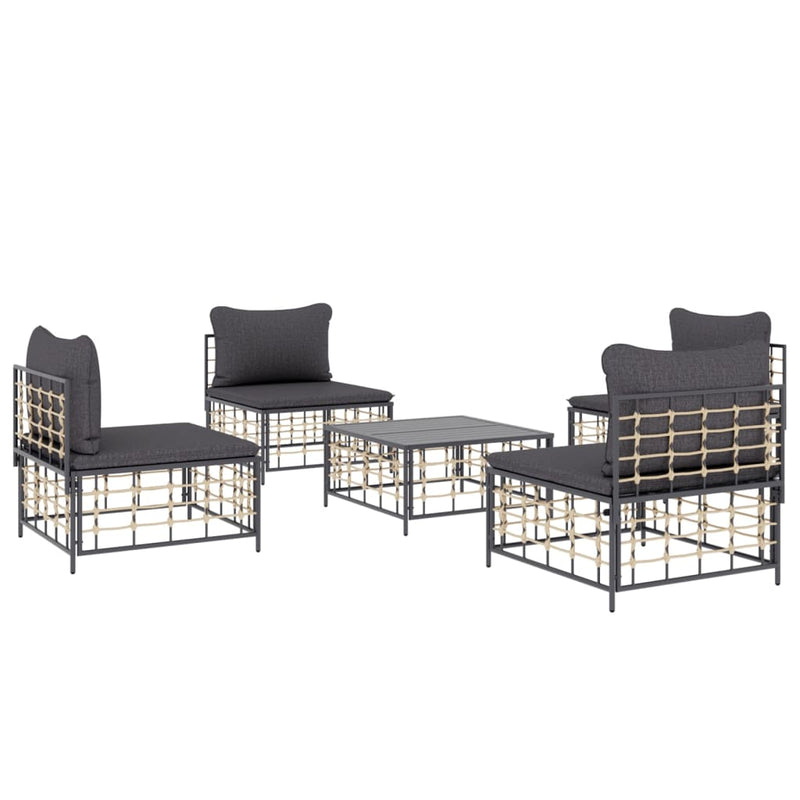 5 Piece Garden Lounge Set with Cushions Anthracite Poly Rattan