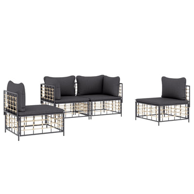 4 Piece Garden Lounge Set with Cushions Anthracite Poly Rattan