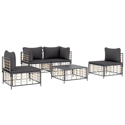 5 Piece Garden Lounge Set with Cushions Anthracite Poly Rattan