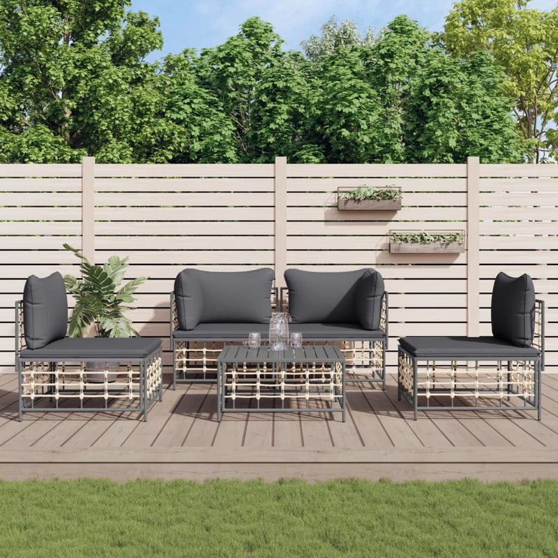 5 Piece Garden Lounge Set with Cushions Anthracite Poly Rattan