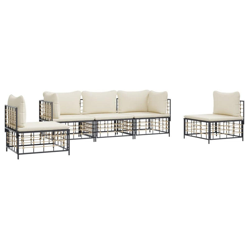 5 Piece Garden Lounge Set with Cushions Anthracite Poly Rattan