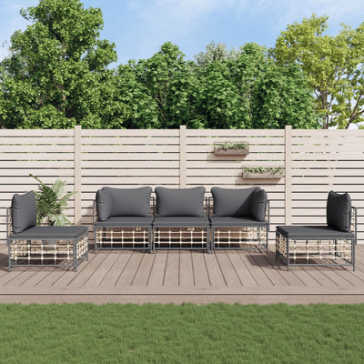 5 Piece Garden Lounge Set with Cushions Anthracite Poly Rattan